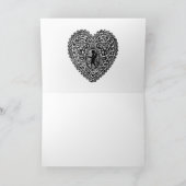 キューピッドレースハートシルク明るい赤紫色クロス、ピンクブラック シーズンカード (内部)