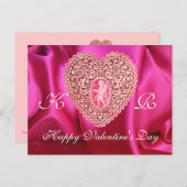 キューピッドレースハートシルク明るい赤紫色クロス、ピンクレッド シーズンポストカード (正面/裏面)