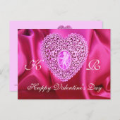キューピッドレースハートシルク明るい赤紫色布、ピンクバイオレット シーズンポストカード (正面/裏面)