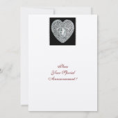 キューピッドレースハートモノグラム金ゴールド金属紙 招待状 (裏面)