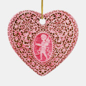 キューピッドレースハート写真テンプレート、ピンクレッド セラミックオーナメント (裏面)