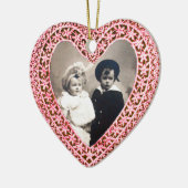 キューピッドレースハート写真テンプレート、ピンクレッド セラミックオーナメント (左)