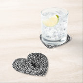 キューピッドレースハート白黒フローラバレンタインデー ペーパーコースター (インサイチュ)