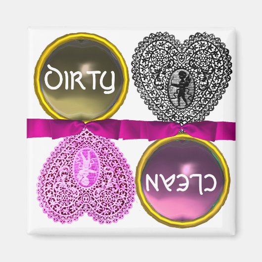 キューピッドレースハート  ダーティ クリーン食洗機マグネット マグネット (正面)