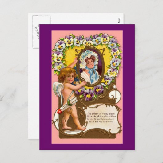 キューピッドヴィンテージバレンタインデーのはがき シーズンポストカード (正面/裏面)