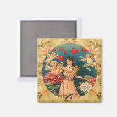キューピッド付きラブリーガールヴィンテージカスタムマグネット マグネット (正面/裏面)