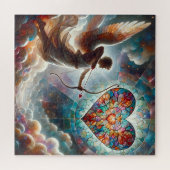 キューピッド射撃、 発砲ステンドグラスハートで彼の矢印 ジグソーパズル (横)