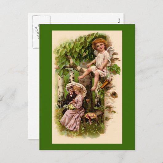 キューピッド&カップルヴィンテージバレンタインデーのはがき シーズンポストカード (正面/裏面)