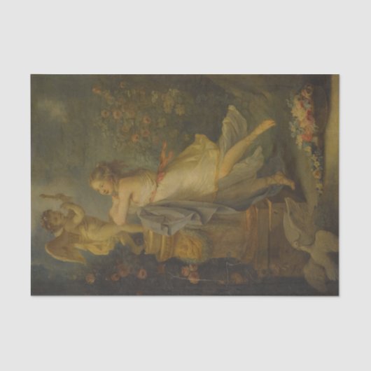 キューピッド・カレットの彫像の前の若い女性 薄葉紙 (正面)