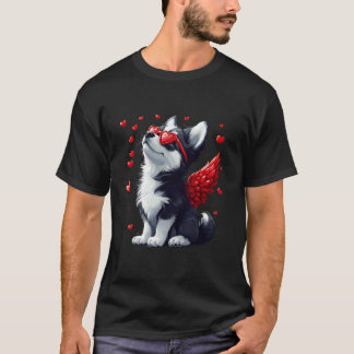 キューピッド シベリアンハスキー バレンタインデー ドッグ ラバー ギフト Tシャツ