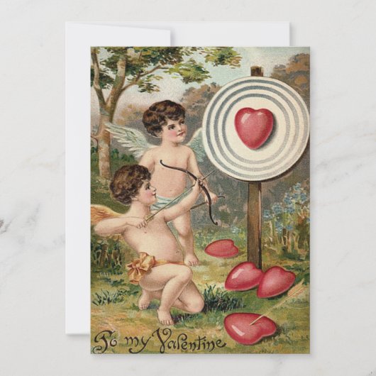 キューピッド ハート ボウ アロー ターゲット ウェディング 招待状 (正面)