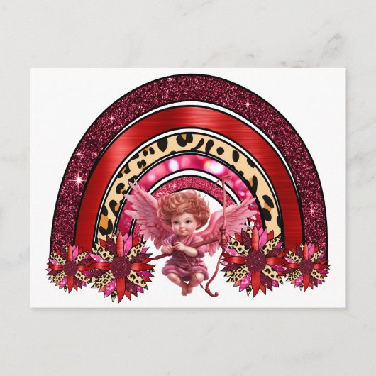 キューピッド レインボー バレンタインデー ラブ ボウ アロー ラブ ポストカード (正面)