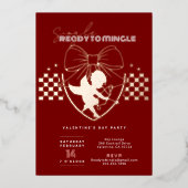 キューピッド レッド シングルス バレンタインデーパーティー ゴールド 箔招待状 (正面)