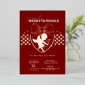 キューピッド レッド シングルス バレンタインデーパーティー ゴールド 箔招待状 (立ち正面)