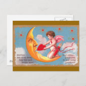 キューピッ食べ物を与えドハートへムーンバレンタイン シーズンポストカード (正面/裏面)