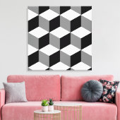 キューブの大きいパターン白黒とグレー キャンバスプリント (インサイチュ (リビング))