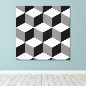 キューブの大きいパターン白黒とグレー キャンバスプリント (インサイチュ (ウッドフロア))