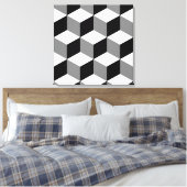 キューブの大きいパターン白黒とグレー キャンバスプリント (インサイチュ (寝室))
