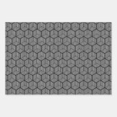 キューブストライプのグレースケール折り返し紙シート ラッピングペーパーシート (正面3)