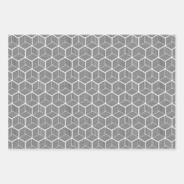 キューブストライプのグレースケール折り返し紙シート ラッピングペーパーシート