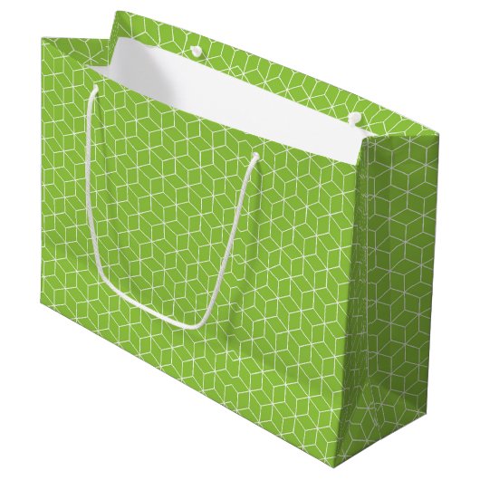 キューブパターンで現代の目の錯覚を探求しよう ラージペーパーバッグ (正面アングル)