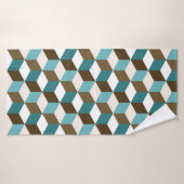 キューブパターンティール(緑がかった色)ブラウンクリーム&ホワイト バスタオル (バスタオル)