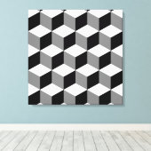 キューブパターン白黒とグレー キャンバスプリント (インサイチュ (ウッドフロア))