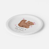 キューブベアーピンクボウベイビーシャワー ペーパープレート (アングル)