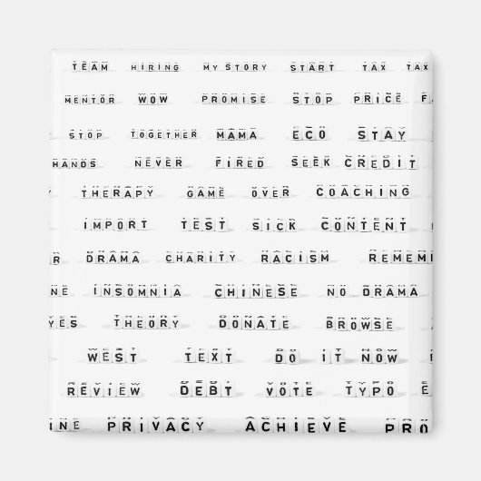 キューブ上の多くの単語 マグネット (正面)