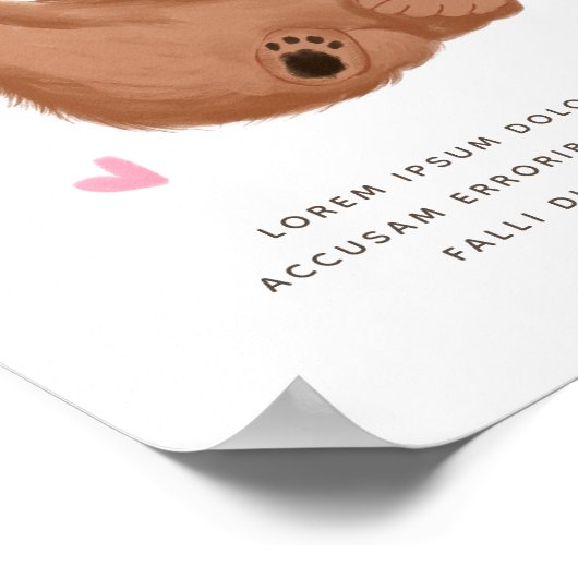 キューブ素朴ベアーピンクベビーシャワーカスタムサイン ポスター (角)