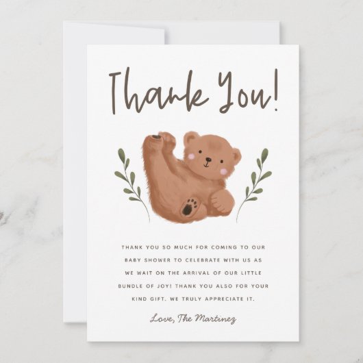 キューブ素朴ベア赤ちゃんシャワー サンキューカード (正面)
