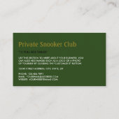 キューボール、スヌーカークラブ、プール/スヌーカープレーヤー 名刺 (裏面)