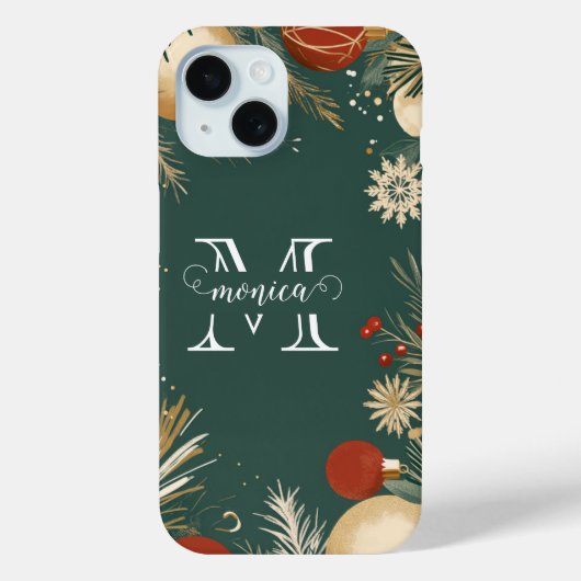 キュームネームモノグラムフェスティバルクリスマスオーナメント Case-Mate iPhoneケース (裏面)