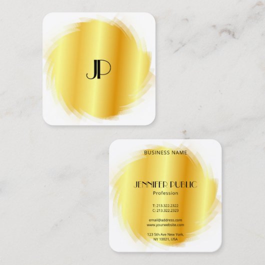 キューム金ゴールドルックモダンモノグラエレガントムテンプレート スクエア名刺 (正面/裏面)