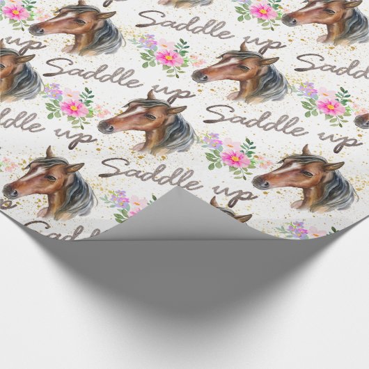 キュールホースエレガントホワイト誕生日ガール女性のカーボーイ ラッピングペーパー (角)