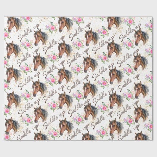 キュールホースエレガントホワイト誕生日ガール女性のカーボーイ ラッピングペーパー (フラット)