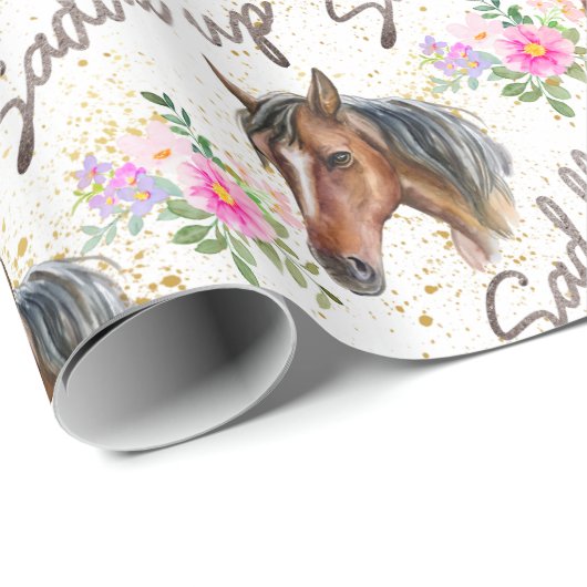 キュールホースエレガントホワイト誕生日ガール女性のカーボーイ ラッピングペーパー (ロールコーナー)