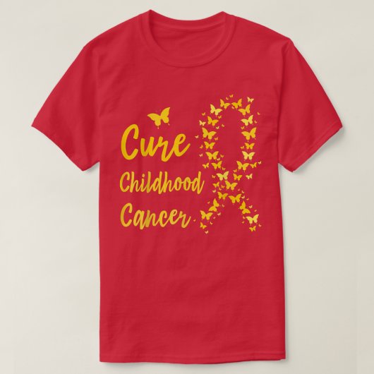 キュール小児癌認識度金ゴールドリボンかわいいB Tシャツ (デザイン正面)
