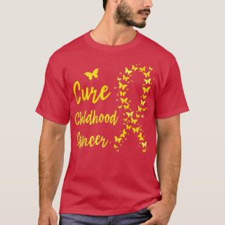 キュール小児癌認識度金ゴールドリボンかわいいB Tシャツ