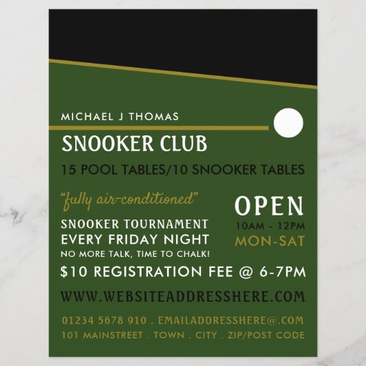キュー ボール、プール クラブ、スヌーカー クラブの広告 チラシ (正面)