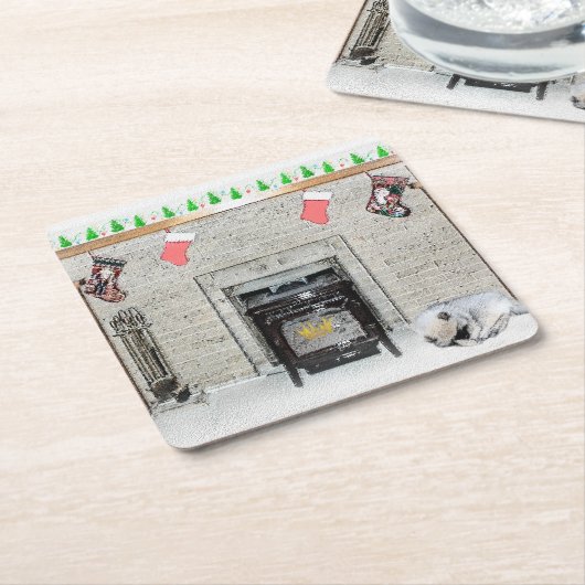 キョンドクリスマスの子犬バイフィレス絵画ズ スクエアペーパーコースター (アングル)