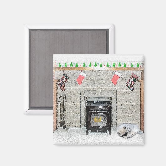 キョンドクリスマスの子犬バイフィレス絵画ズ マグネット (正面/裏面)