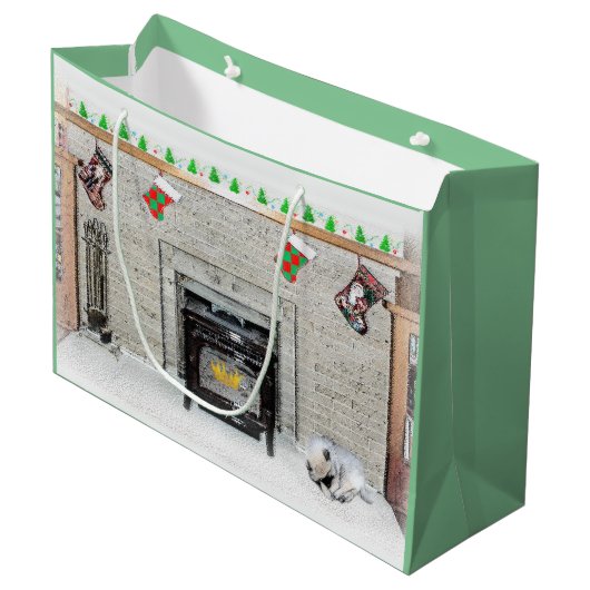 キョンドクリスマスの子犬バイフィレス絵画ズ ラージペーパーバッグ (正面アングル)