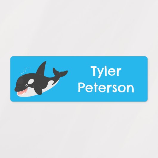 キラおもしろいーのクジラと可愛い漫画パーソナライズされた ラベル (デザイン1)