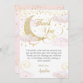 キラキラお洒落の小さな星ピンクの赤ちゃんシャワー サンキューカード (正面/裏面)