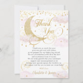 キラキラお洒落の小さな星ピンクの赤ちゃんシャワー サンキューカード (正面)