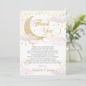 キラキラお洒落の小さな星ピンクの赤ちゃんシャワー サンキューカード (スタンド正面)