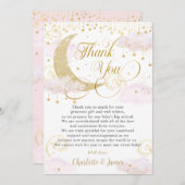 キラキラお洒落の小さな星ピンクの赤ちゃんシャワー サンキューカード (正面/裏面)