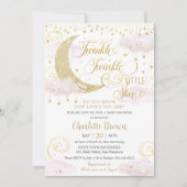 キラキラお洒落の小さな星ピンクの赤ちゃんシャワー 招待状 (正面)