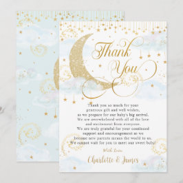 キラキラお洒落リトルスターブルーベビーシャワー サンキューカード